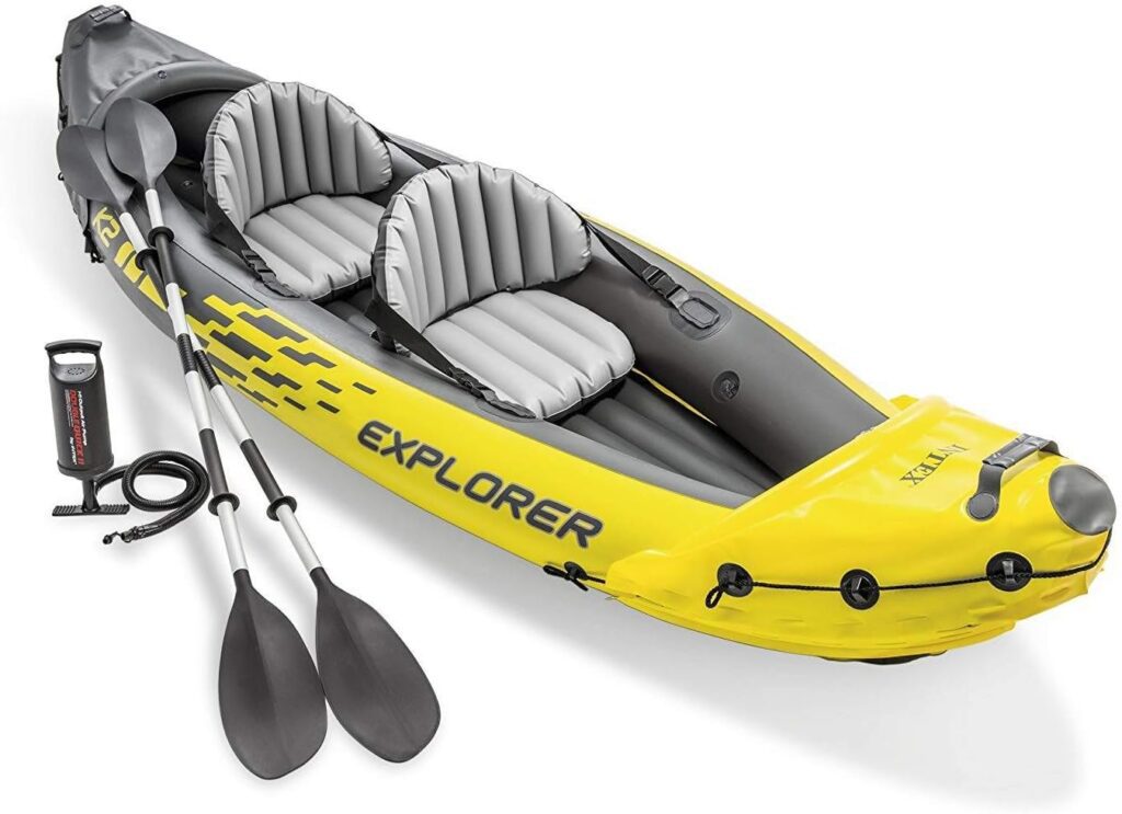 Intex 68307EP Explorer K2 Inflatable Kayak Set: includes Deluxe 86in Aluminum Oars and High-Output Pump – SuperStrong PVC – Adjustable Seats with Backrest