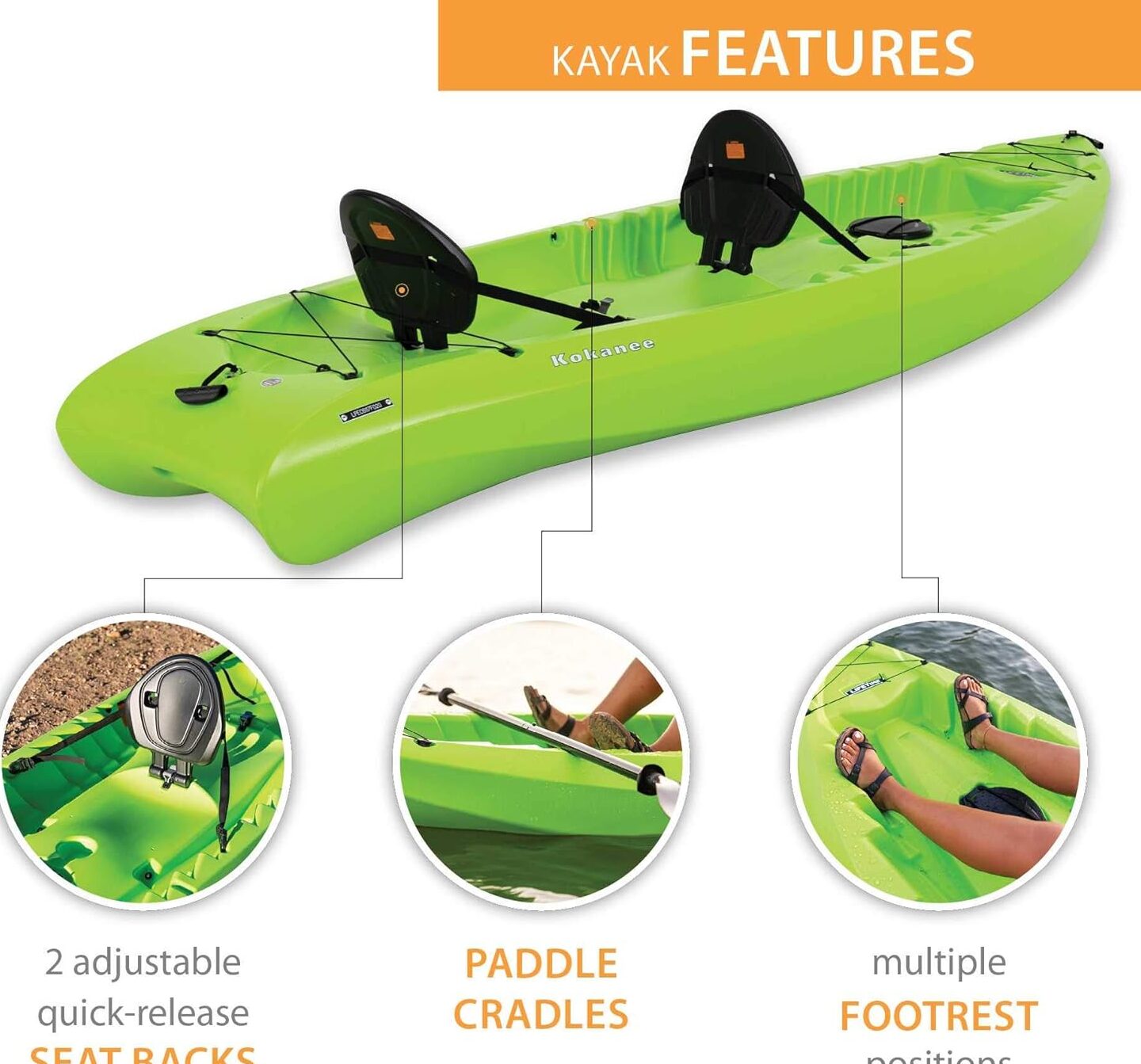 Kokanee Sit-On-Top Kayak, Lime, 10'6"