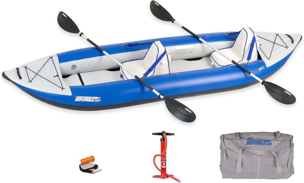 Sea Eagle 380X 12'6" Explorer Inflatable Kayak- Fishing, Touring, Camping, Exploring &White watering-Self Bailing, Removable Skeg, Drop Stitch Floor